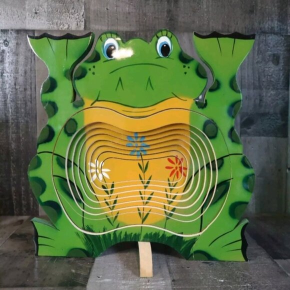 Frog Shape Wood Collapsible Standing Basket Trivet Kitsch Toad Cutesy - Picture 2 of 6